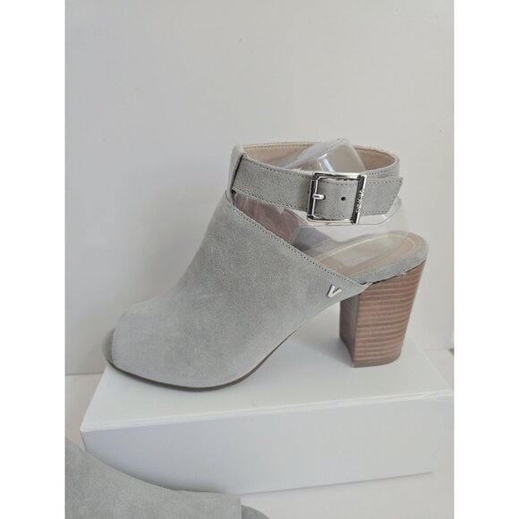 Vionic Kaia Gray Peep Open Toe Ankle Strap Suede Block Heel Sandals Shoes 10 - Picture 4 of 9